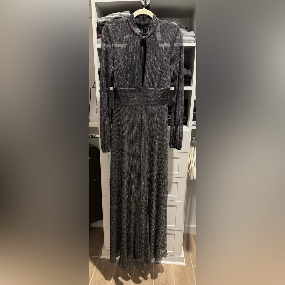 Betsy & Adam - Black Shimmer Long Sleeve Dress